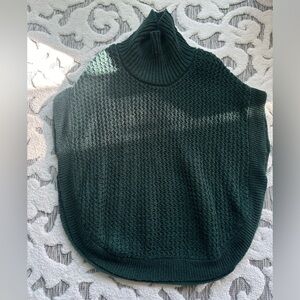 Women's Dark Green Turtleneck Knit Poncho Sweater